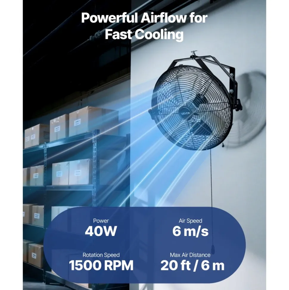 VEVOR 14 Inch Industrial Wall Mount Fan, High Velocity 2473 CFM Outdoor Fan with 3 Speeds, Waterproof IP44 Garage Wall Fan with Aluminum Blades for Workshop, Warehouse, Greenhouse