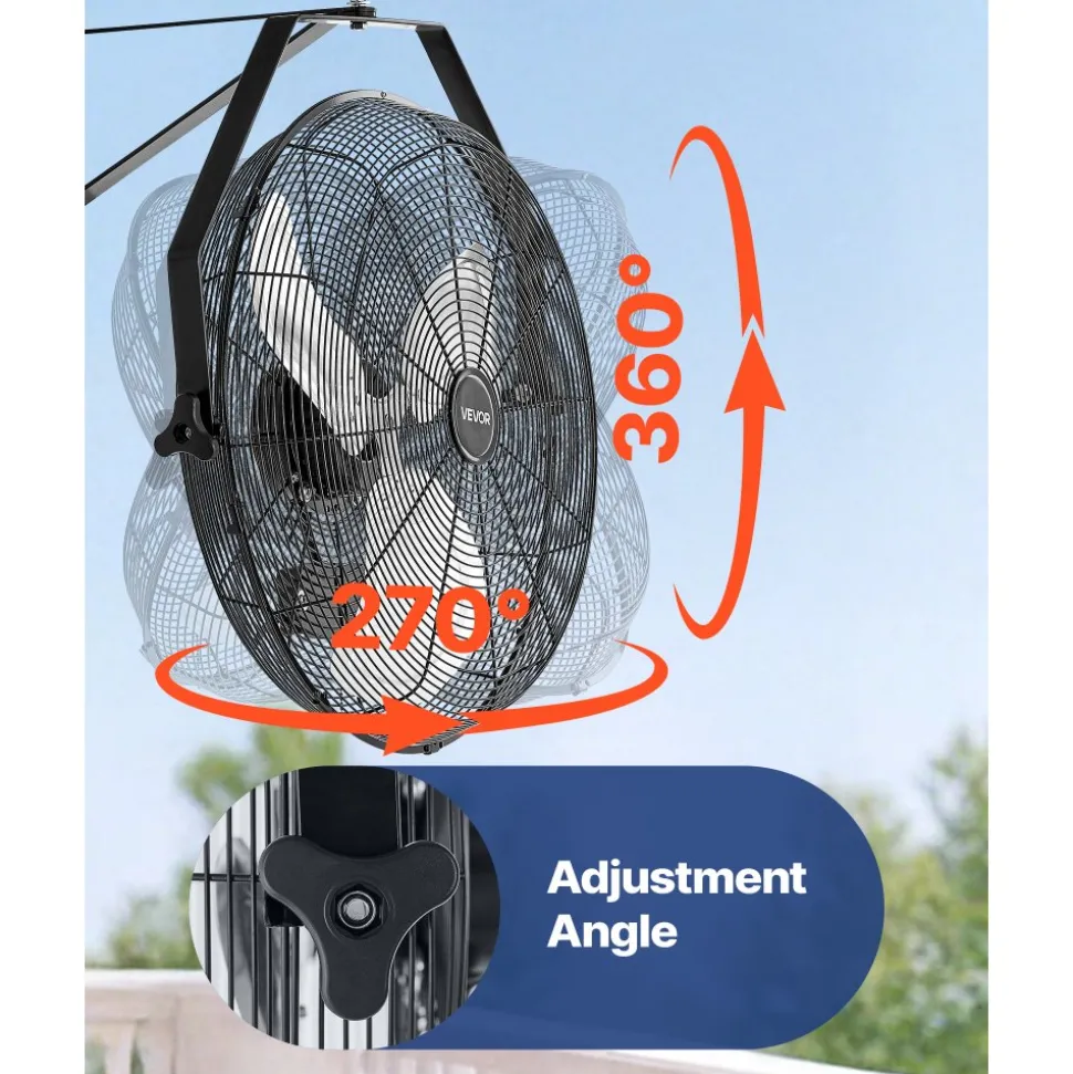 VEVOR 20 Inch Industrial Wall Mount Fan, High Velocity 4650 CFM Indoor Fan with 3 Speeds, Powerful Motor Garage Wall Fan with Aluminum Blades for Workshop, Warehouse, Greenhouse, Commercial