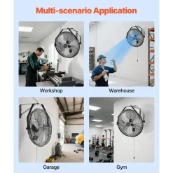 VEVOR 20 Inch Industrial Wall Mount Fan, High Velocity 4650 CFM Indoor Fan with 3 Speeds, Powerful Motor Garage Wall Fan with Aluminum Blades for Workshop, Warehouse, Greenhouse, Commercial