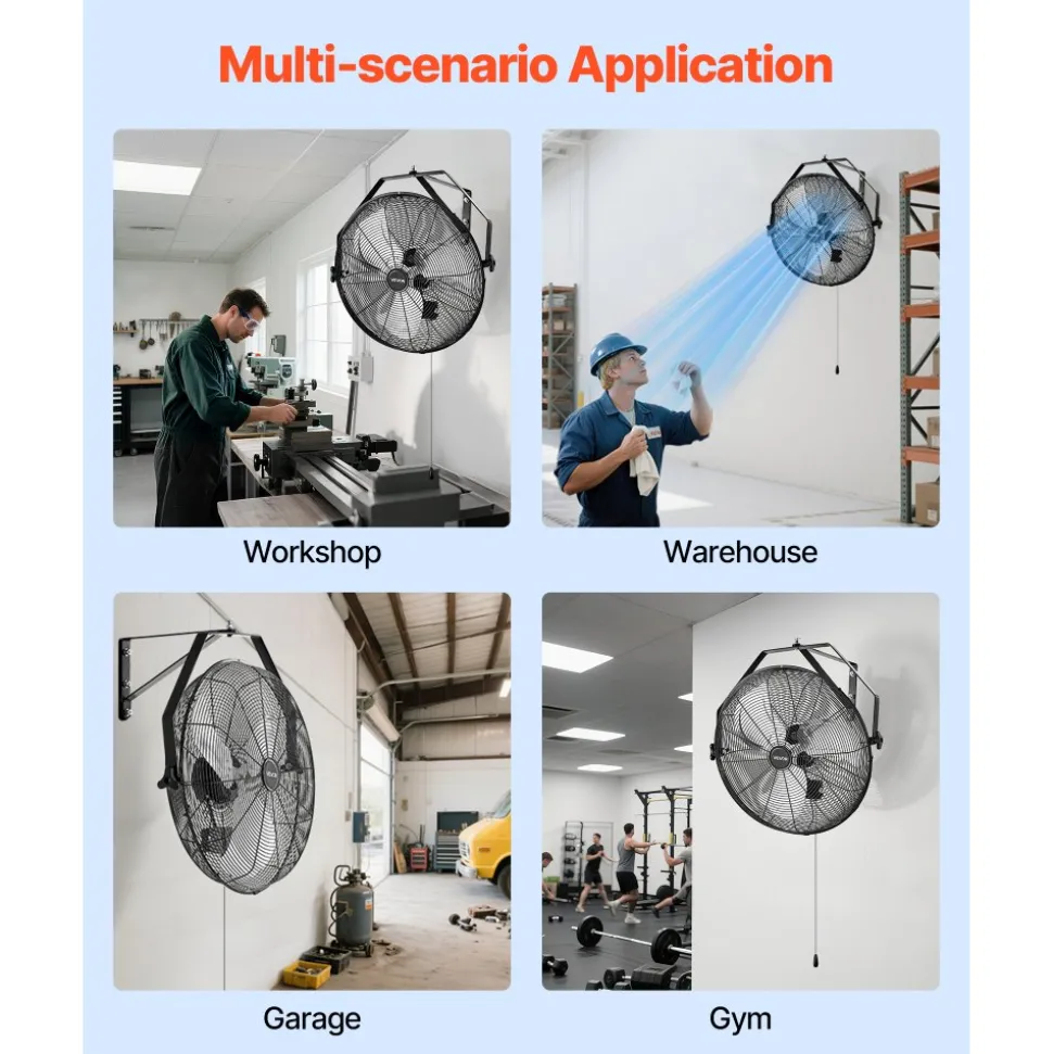 VEVOR 20 Inch Industrial Wall Mount Fan, High Velocity 4650 CFM Indoor Fan with 3 Speeds, Powerful Motor Garage Wall Fan with Aluminum Blades for Workshop, Warehouse, Greenhouse, Commercial