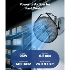 VEVOR 20 Inch Industrial Wall Mount Fan, High Velocity 4650 CFM Indoor Fan with 3 Speeds, Powerful Motor Garage Wall Fan with Aluminum Blades for Workshop, Warehouse, Greenhouse, Commercial