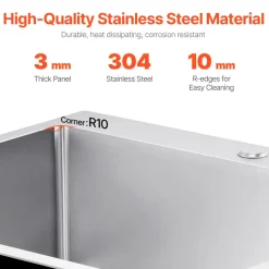 VEVOR 27 inch Kitchen Sink Workstation, 304 Stainless Steel Undermount Sink, Drop-In Single Bowl Farmhouse Basin with Ledge & Multiple Accessories, Household Dishwasher Sinks for RV, Prep Kitchen, Bar
