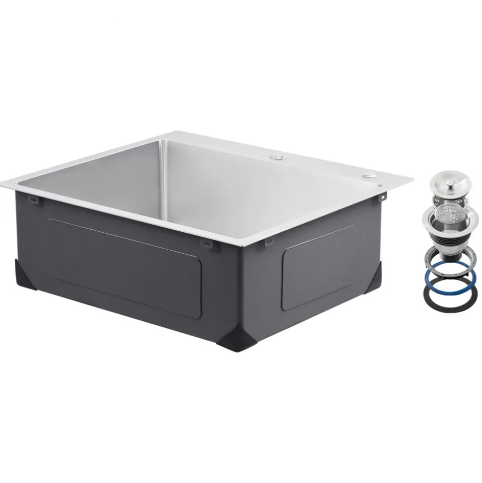 VEVOR 27 inch Kitchen Sink Workstation, 304 Stainless Steel Undermount Sink, Drop-In Single Bowl Farmhouse Basin with Ledge & Multiple Accessories, Household Dishwasher Sinks for RV, Prep Kitchen, Bar