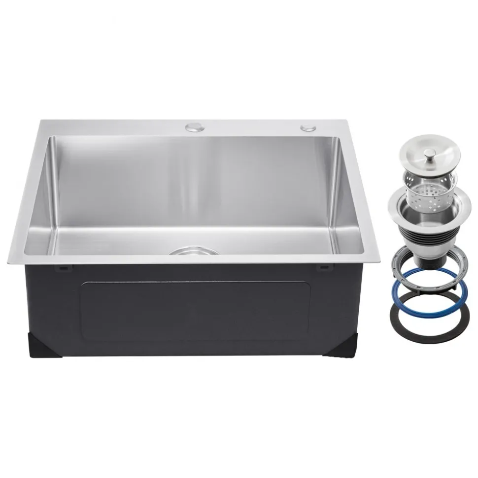 VEVOR 27 inch Kitchen Sink Workstation, 304 Stainless Steel Undermount Sink, Drop-In Single Bowl Farmhouse Basin with Ledge & Multiple Accessories, Household Dishwasher Sinks for RV, Prep Kitchen, Bar