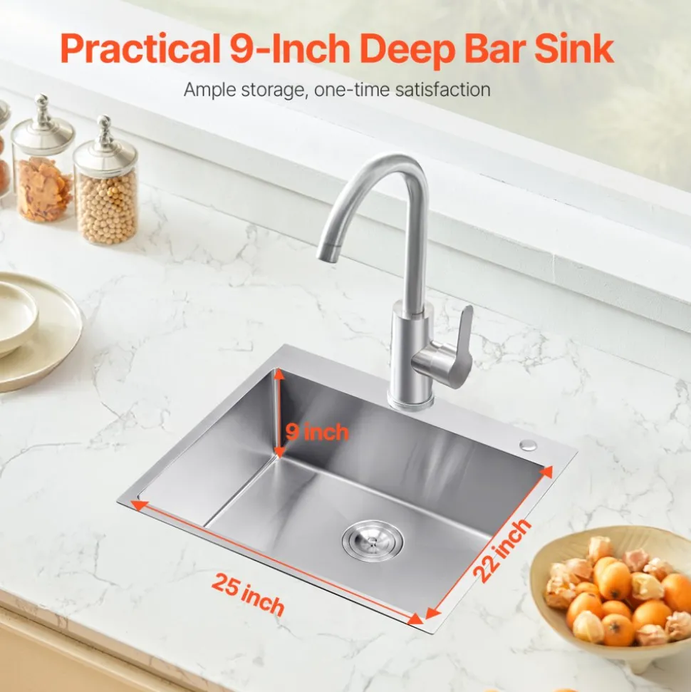 VEVOR 27 inch Kitchen Sink Workstation, 304 Stainless Steel Undermount Sink, Drop-In Single Bowl Farmhouse Basin with Ledge & Multiple Accessories, Household Dishwasher Sinks for RV, Prep Kitchen, Bar