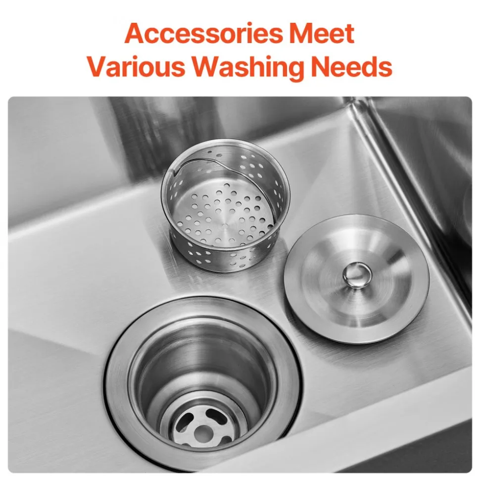 VEVOR 27 inch Kitchen Sink Workstation, 304 Stainless Steel Undermount Sink, Drop-In Single Bowl Farmhouse Basin with Ledge & Multiple Accessories, Household Dishwasher Sinks for RV, Prep Kitchen, Bar