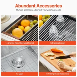VEVOR 23 inch Kitchen Sink Workstation, 304 Stainless Steel Undermount Sink, Drop-In Single Bowl Farmhouse Basin with Ledge & Multiple Accessories, Household Dishwasher Sinks for RV, Prep Kitchen, Bar