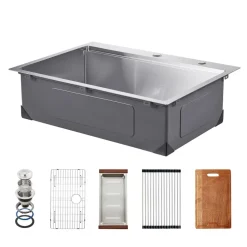 VEVOR 23 inch Kitchen Sink Workstation, 304 Stainless Steel Undermount Sink, Drop-In Single Bowl Farmhouse Basin with Ledge & Multiple Accessories, Household Dishwasher Sinks for RV, Prep Kitchen, Bar