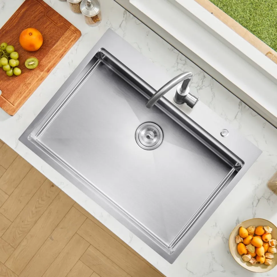 VEVOR 23 inch Kitchen Sink Workstation, 304 Stainless Steel Undermount Sink, Drop-In Single Bowl Farmhouse Basin with Ledge & Multiple Accessories, Household Dishwasher Sinks for RV, Prep Kitchen, Bar
