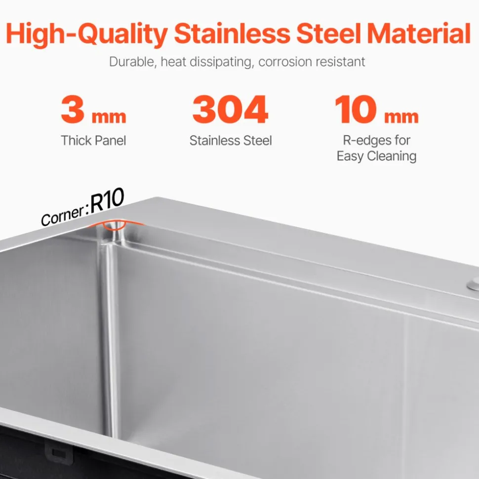 VEVOR 23 inch Kitchen Sink Workstation, 304 Stainless Steel Undermount Sink, Drop-In Single Bowl Farmhouse Basin with Ledge & Multiple Accessories, Household Dishwasher Sinks for RV, Prep Kitchen, Bar