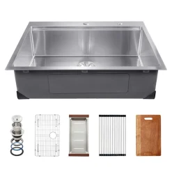 VEVOR 23 inch Kitchen Sink Workstation, 304 Stainless Steel Undermount Sink, Drop-In Single Bowl Farmhouse Basin with Ledge & Multiple Accessories, Household Dishwasher Sinks for RV, Prep Kitchen, Bar