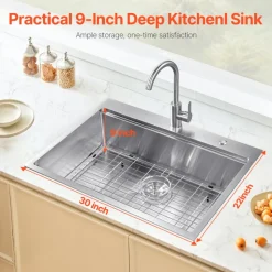 VEVOR 23 inch Kitchen Sink Workstation, 304 Stainless Steel Undermount Sink, Drop-In Single Bowl Farmhouse Basin with Ledge & Multiple Accessories, Household Dishwasher Sinks for RV, Prep Kitchen, Bar