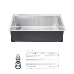 VEVOR 33 inch Kitchen Sink Workstation, 304 Stainless Steel Top Mount Sinks, Drop-In Single Bowl Farmhouse Basin with Accessories, Household Dishwasher Sinks for RV, Prep Kitchen, and Bar (Black)