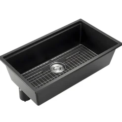 VEVOR 33 inch Kitchen Sink Workstation, Undermount Granite Sink, Drop-In Single Bowl Farmhouse Basin with Multiple Accessories, Household Dishwasher Sinks for RV, Prep Kitchen, and Bar (Black)