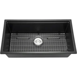 VEVOR 33 inch Kitchen Sink Workstation, Undermount Granite Sink, Drop-In Single Bowl Farmhouse Basin with Multiple Accessories, Household Dishwasher Sinks for RV, Prep Kitchen, and Bar (Black)
