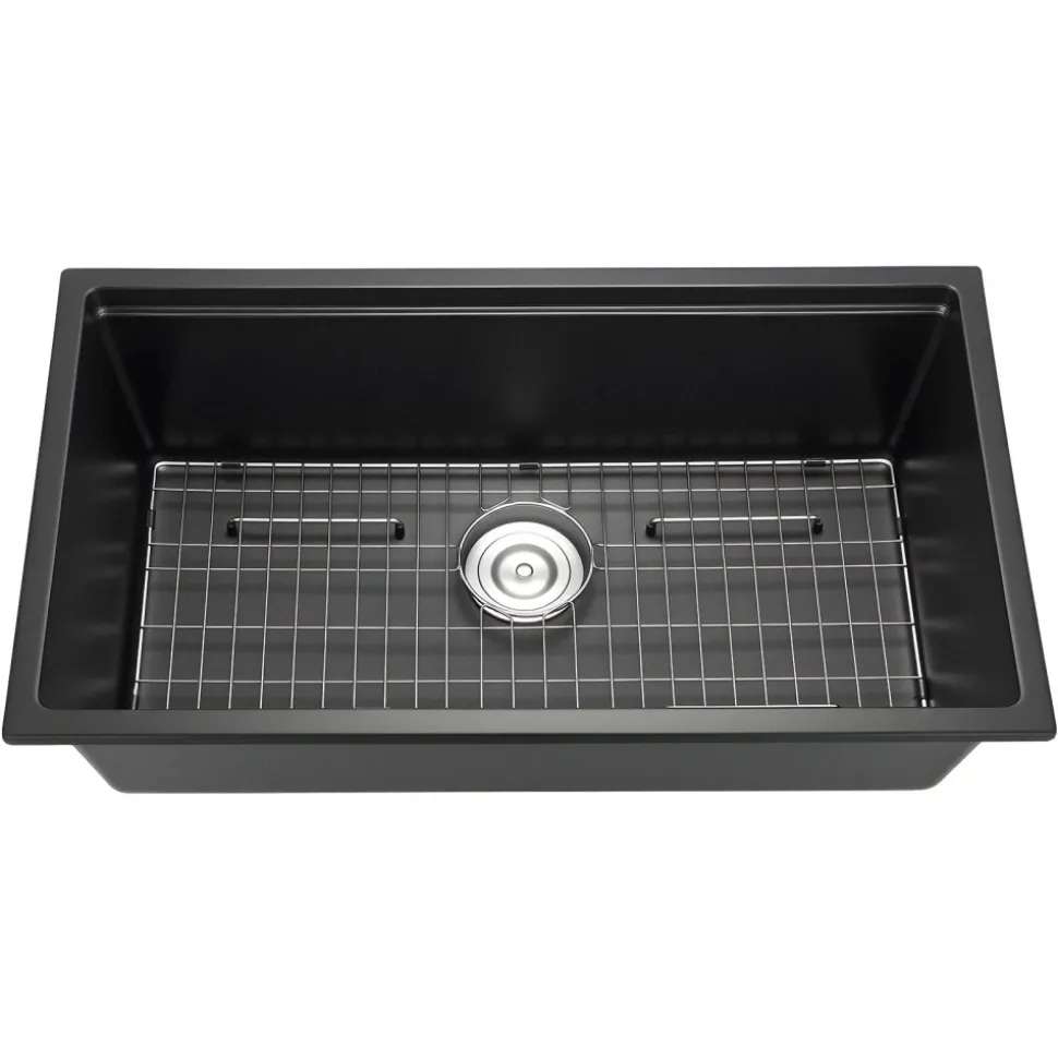 VEVOR 33 inch Kitchen Sink Workstation, Undermount Granite Sink, Drop-In Single Bowl Farmhouse Basin with Multiple Accessories, Household Dishwasher Sinks for RV, Prep Kitchen, and Bar (Black)