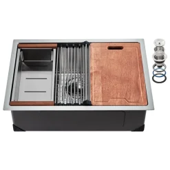 VEVOR 32 inch Kitchen Sink Workstation, 304 Stainless Steel Undermount Sink, Drop-In Single Bowl Farmhouse Basin with Ledge & Multiple Accessories, Household Dishwasher Sinks for RV, Prep Kitchen, Bar