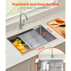 VEVOR 32 inch Kitchen Sink Workstation, 304 Stainless Steel Undermount Sink, Drop-In Single Bowl Farmhouse Basin with Ledge & Multiple Accessories, Household Dishwasher Sinks for RV, Prep Kitchen, Bar
