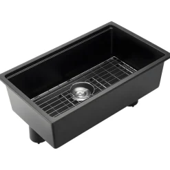 VEVOR 25 inch Kitchen Sink Workstation, Top Mount Granite Sinks, Drop-In Single Bowl Farmhouse Basin with Multiple Accessories, Household Dishwasher Sinks for RV, Prep Kitchen, and Bar (Black)