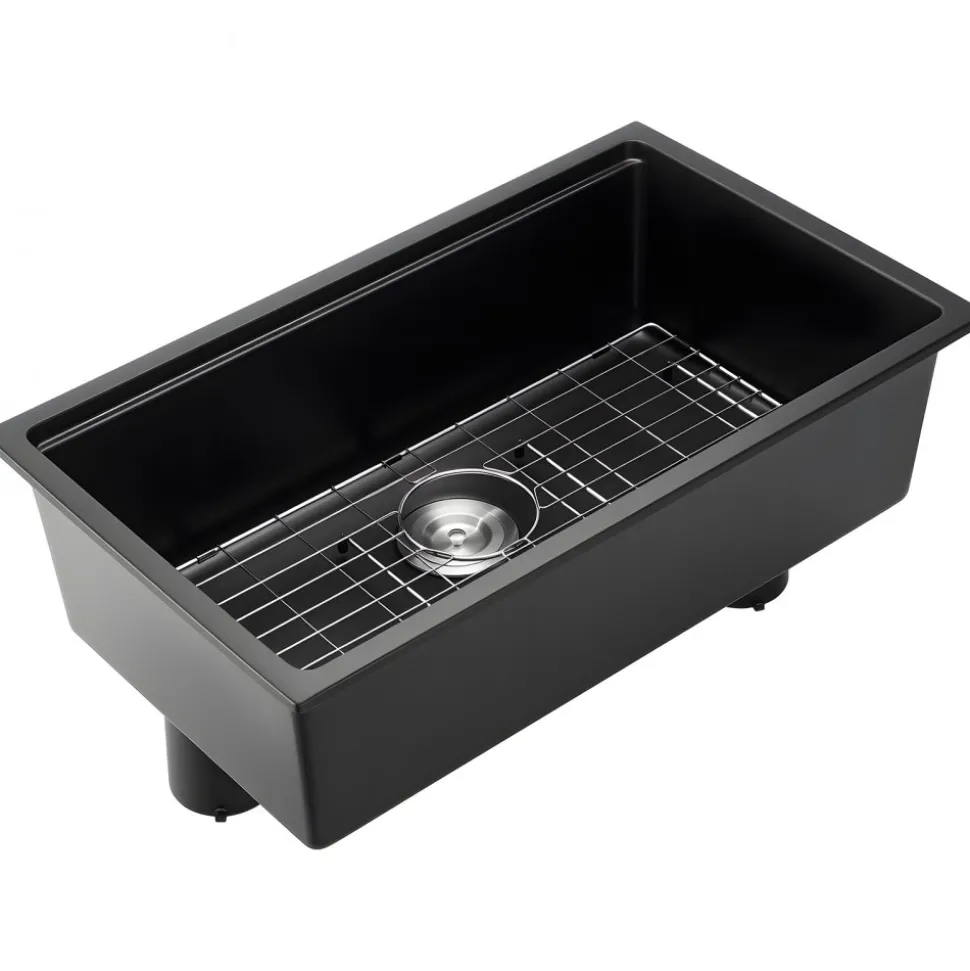 VEVOR 30 inch Kitchen Sink Workstation, Undermount Granite Sink, Drop-In Single Bowl Farmhouse Basin with Multiple Accessories, Household Dishwasher Sinks for RV, Prep Kitchen, and Bar (Black)
