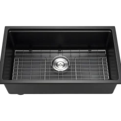 VEVOR 30 inch Kitchen Sink Workstation, Undermount Granite Sink, Drop-In Single Bowl Farmhouse Basin with Multiple Accessories, Household Dishwasher Sinks for RV, Prep Kitchen, and Bar (Black)