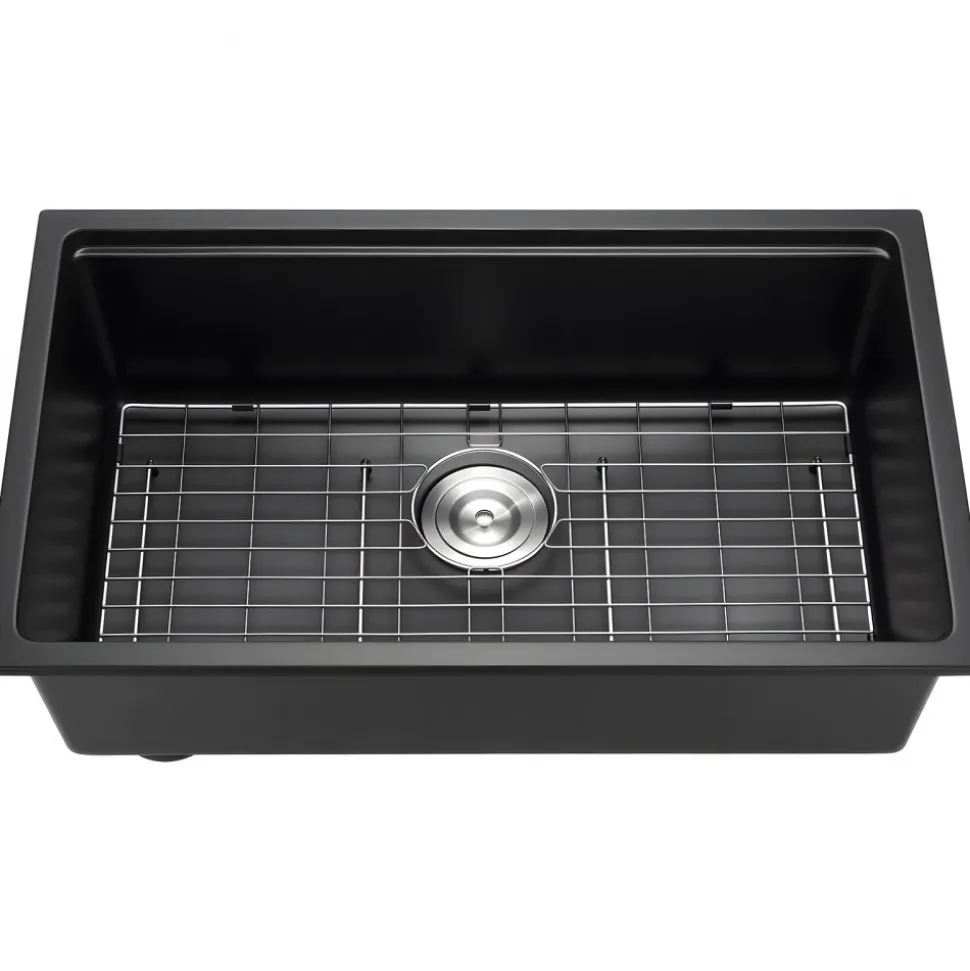 VEVOR 30 inch Kitchen Sink Workstation, Undermount Granite Sink, Drop-In Single Bowl Farmhouse Basin with Multiple Accessories, Household Dishwasher Sinks for RV, Prep Kitchen, and Bar (Black)