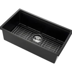 VEVOR 30 inch Kitchen Sink Workstation, Undermount Granite Sink, Drop-In Single Bowl Farmhouse Basin with Multiple Accessories, Household Dishwasher Sinks for RV, Prep Kitchen, and Bar (Black)