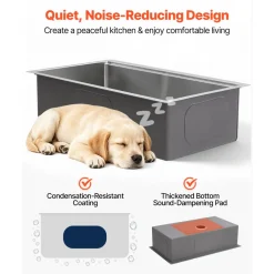 VEVOR 33-inch Kitchen Undermount Single Bowl Sinks, Stainless Steel Drop-In Farmhouse Basin with Ledge & Accessories, Household Dishwasher Sinks for RV, Prep Kitchen, Laundry Room, Bar