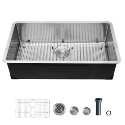 VEVOR 32-inch Kitchen Undermount Single Bowl Sinks, Stainless Steel Drop-In Farmhouse Basin with Accessories, Household Dishwasher Sinks for RV, Prep Kitchen, Laundry Room, Bar