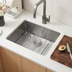 VEVOR 24-inch Kitchen Undermount Single Bowl Sinks, Stainless Steel Drop-In Farmhouse Basin with Accessories, Household Dishwasher Sinks for RV, Prep Kitchen, Laundry Room, Bar