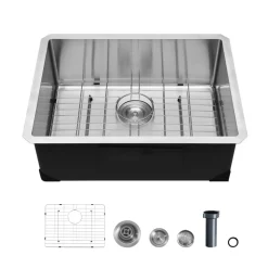VEVOR 24-inch Kitchen Undermount Single Bowl Sinks, Stainless Steel Drop-In Farmhouse Basin with Accessories, Household Dishwasher Sinks for RV, Prep Kitchen, Laundry Room, Bar