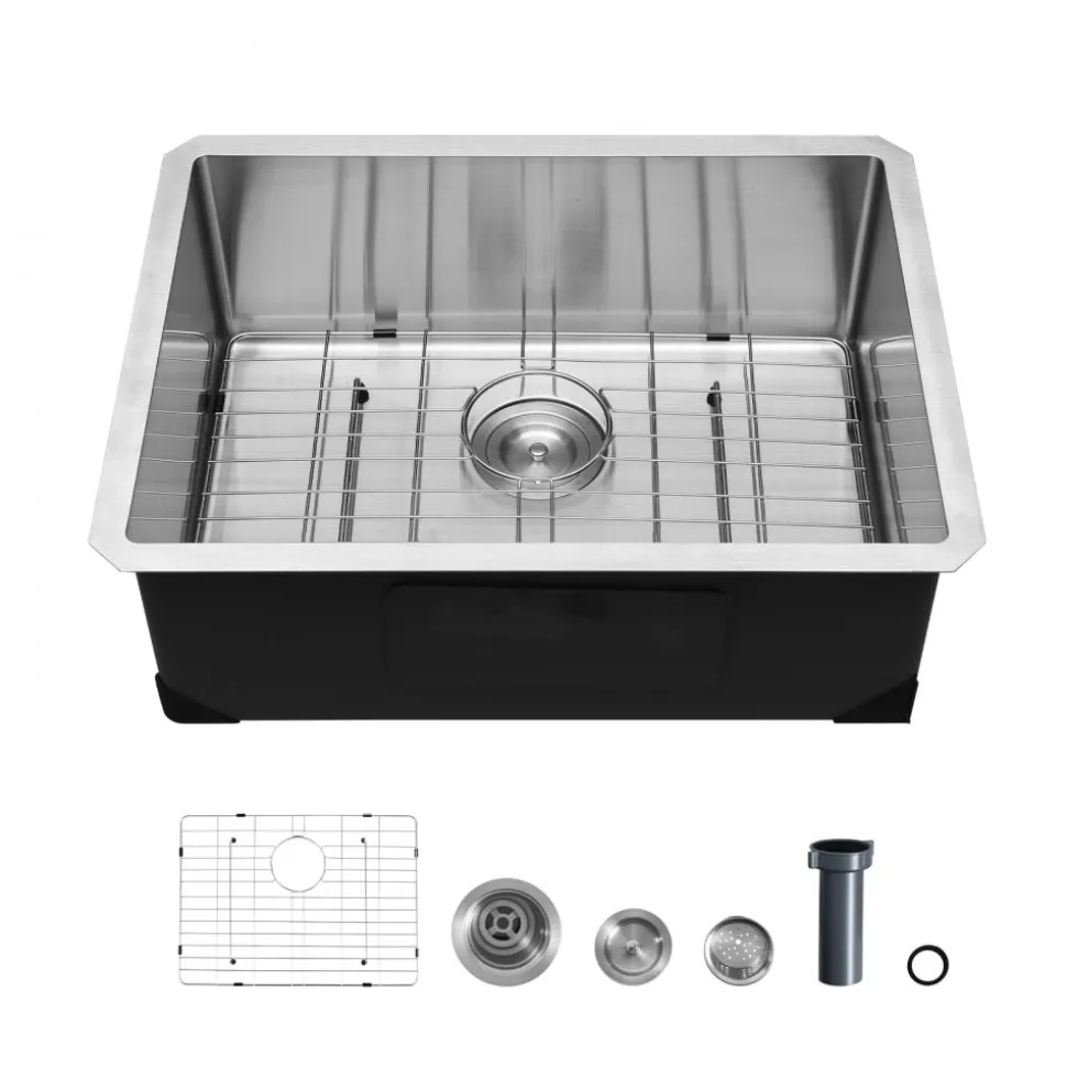 VEVOR 24-inch Kitchen Undermount Single Bowl Sinks, Stainless Steel Drop-In Farmhouse Basin with Accessories, Household Dishwasher Sinks for RV, Prep Kitchen, Laundry Room, Bar