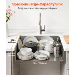VEVOR 24-inch Kitchen Undermount Single Bowl Sinks, Stainless Steel Drop-In Farmhouse Basin with Accessories, Household Dishwasher Sinks for RV, Prep Kitchen, Laundry Room, Bar