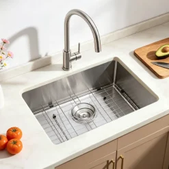 VEVOR 24-inch Kitchen Undermount Single Bowl Sinks, Stainless Steel Drop-In Farmhouse Basin with Accessories, Household Dishwasher Sinks for RV, Prep Kitchen, Laundry Room, Bar