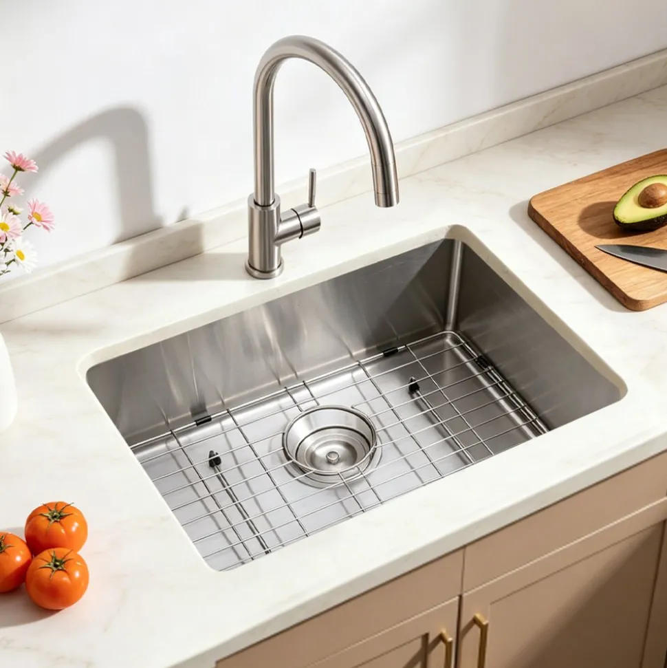 VEVOR 24-inch Kitchen Undermount Single Bowl Sinks, Stainless Steel Drop-In Farmhouse Basin with Accessories, Household Dishwasher Sinks for RV, Prep Kitchen, Laundry Room, Bar