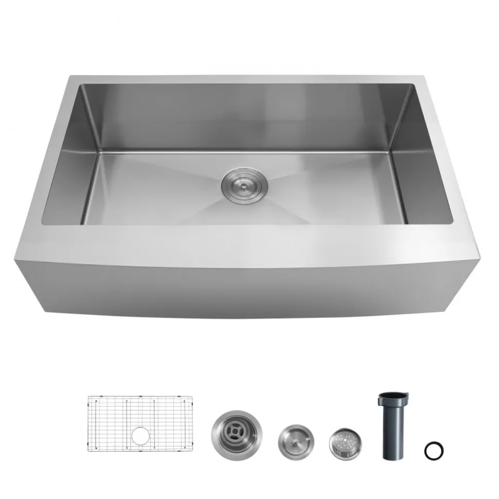 VEVOR 33-inch Kitchen Undermount Single Bowl Sinks, Stainless Steel Drop-In Farmhouse Basin with Accessories, Household Dishwasher Sinks for RV, Prep Kitchen, Laundry Room, Bar