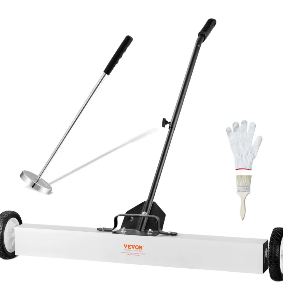 VEVOR 36-Inch Magnetic Sweeper with Wheels, 55 lbs Capacity, with Telescoping Magnetic Pickup Tool, Adjustable Handle, Magnetic Pickup Sweeper to Pick Up Nails and Screws, for Workshop, Garage, Yard