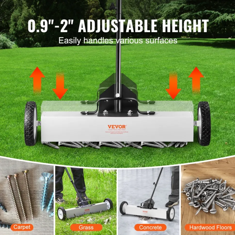 VEVOR 24-Inch Magnetic Sweeper with Wheels, 50 lbs Capacity, with Telescoping Magnetic Pickup Tool, Adjustable Handle, Magnetic Pickup Sweeper to Pick Up Nails and Screws, for Workshop, Garage, Yard