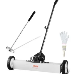 VEVOR 24-Inch Magnetic Sweeper with Wheels, 50 lbs Capacity, with Telescoping Magnetic Pickup Tool, Adjustable Handle, Magnetic Pickup Sweeper to Pick Up Nails and Screws, for Workshop, Garage, Yard