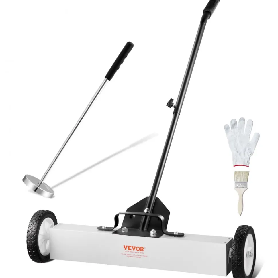 VEVOR 24-Inch Magnetic Sweeper with Wheels, 50 lbs Capacity, with Telescoping Magnetic Pickup Tool, Adjustable Handle, Magnetic Pickup Sweeper to Pick Up Nails and Screws, for Workshop, Garage, Yard