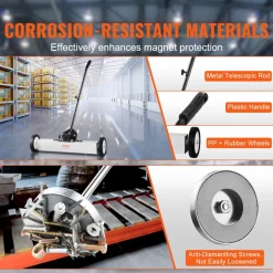 VEVOR 24-Inch Magnetic Sweeper with Wheels, 50 lbs Capacity, with Telescoping Magnetic Pickup Tool, Adjustable Handle, Magnetic Pickup Sweeper to Pick Up Nails and Screws, for Workshop, Garage, Yard
