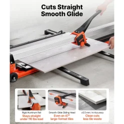 VEVOR 47.2-Inch Manual Tile Cutter, Upgraded Rail and Sliding Head, Precision Alignment Guide, Tungsten Carbide Cutting Wheel, Support Legs with Swivel Wheels, for DIY Pros, Ceramic, Floor, Wall Tiles
