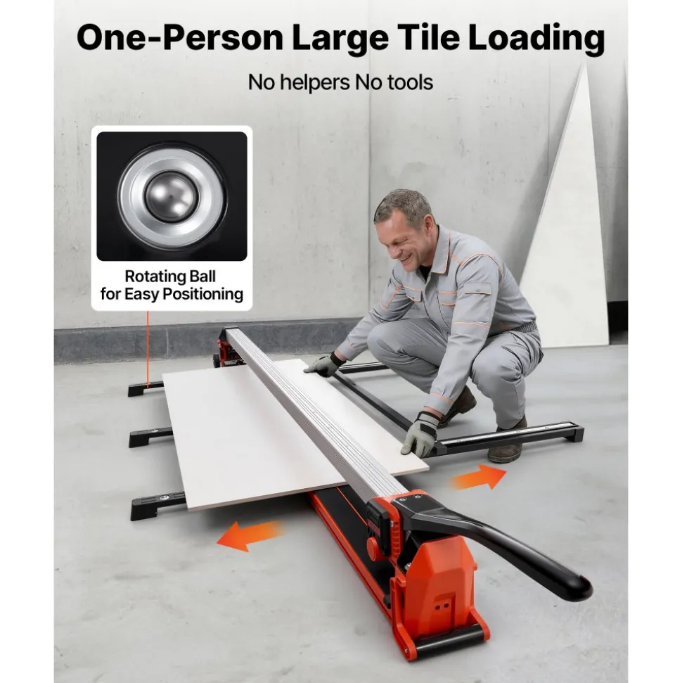 VEVOR 71-Inch Manual Tile Cutter, Upgraded Rail and Sliding Head, Precision Alignment Guide, Tungsten Carbide Cutting Wheel, Support Legs with Swivel Wheels, for DIY Pros, Ceramic, Floor, Wall Tiles