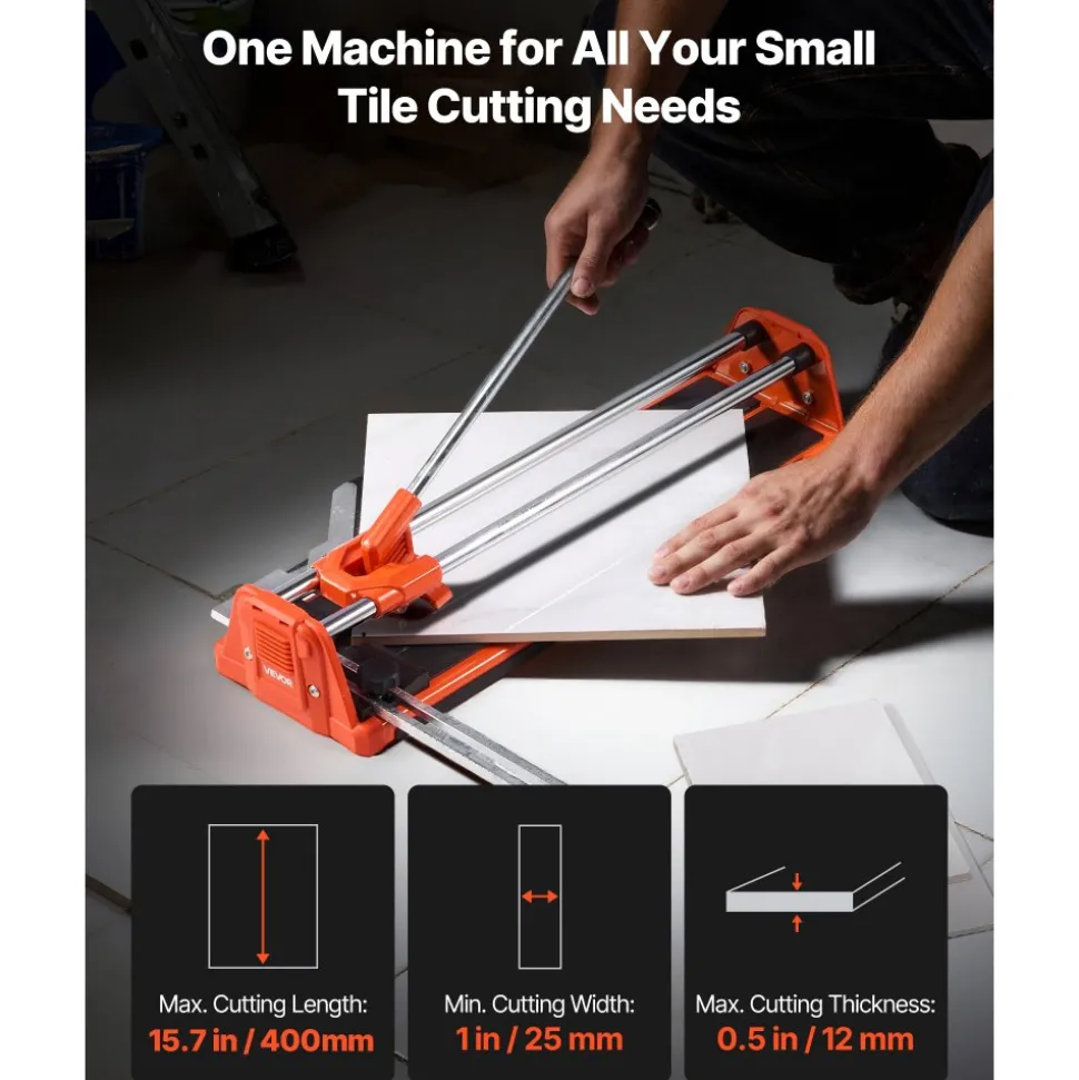 VEVOR 17-Inch Manual Tile Cutter for Wall & Polished Tiles,Double Rails for Precise Cutting, Tungsten Carbide Wheel,Non-Slip Handle,Anti-Displacement Pressure Rod,Precise Cuts for Pros & Beginners