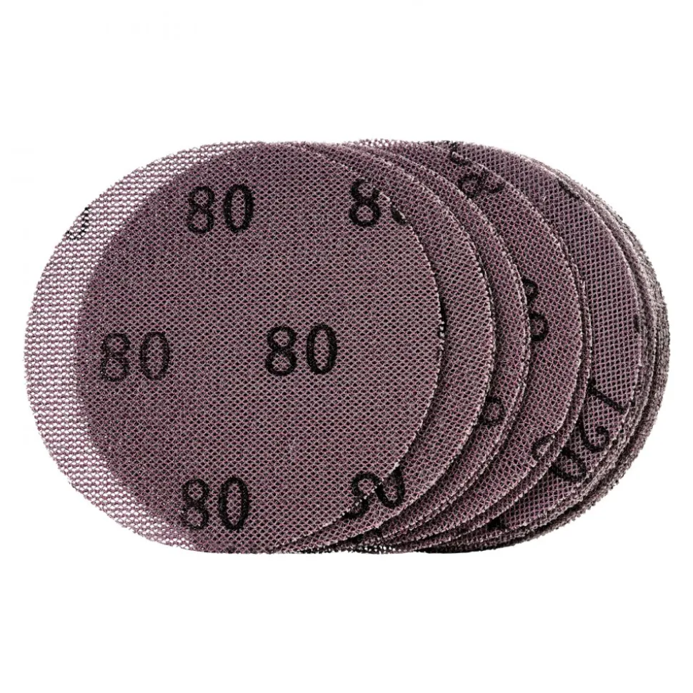 VEVOR 5-inch Mesh Abrasive Sanding Discs 50PCS, Grit 80/120/180/240/320 Assorted Anti-Clogging Ceramic Mesh Sandpapers, Hook-and-Loop Sanding Discs for Metal Wood Plaster, Car Body, Paint Removal