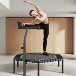 VEVOR 54.5 Inch Mini Trampoline, 450 lbs Max Load Fitness Rebounder, Stable & Quiet Small Trampoline with 3 Levels Height Adjustable & Foam Handle, Exercise Rebounder for Adults Indoor/Garden Workout