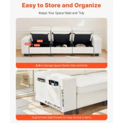 VEVOR 100-Inch Modular 3-Seater Sofa – Comfy Couch with Deep Seats & Hidden Storage, Modern Design for Living Room, Apartment, or Office, White