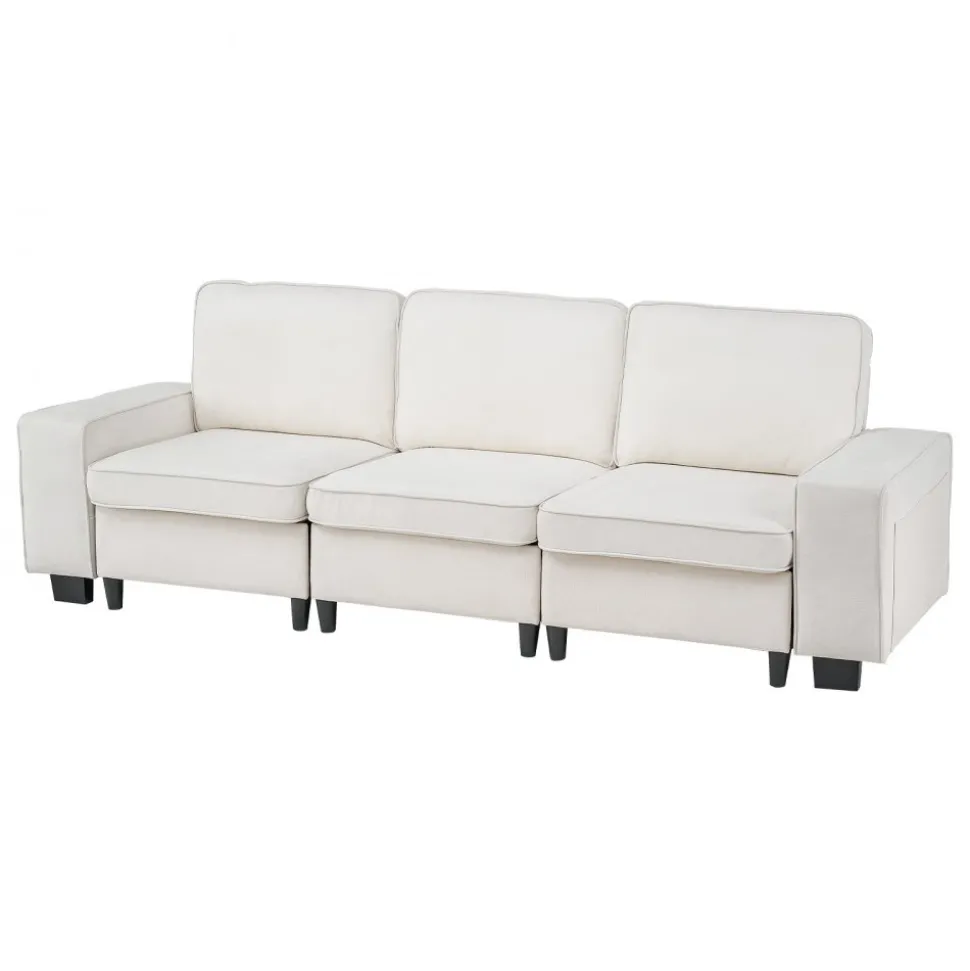 VEVOR 100-Inch Modular 3-Seater Sofa – Comfy Couch with Deep Seats & Hidden Storage, Modern Design for Living Room, Apartment, or Office, White