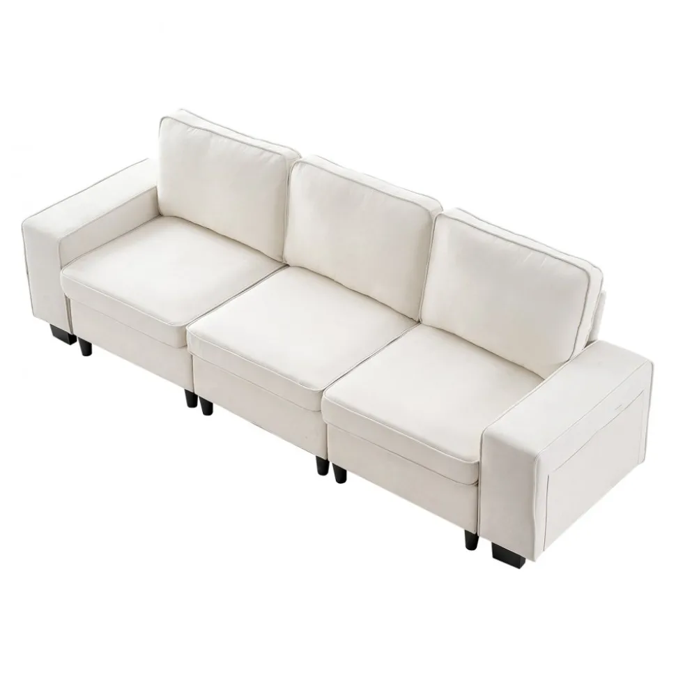 VEVOR 100-Inch Modular 3-Seater Sofa – Comfy Couch with Deep Seats & Hidden Storage, Modern Design for Living Room, Apartment, or Office, White