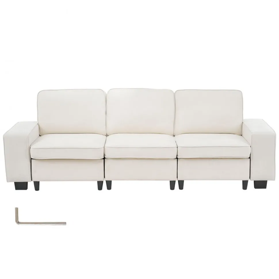 VEVOR 100-Inch Modular 3-Seater Sofa – Comfy Couch with Deep Seats & Hidden Storage, Modern Design for Living Room, Apartment, or Office, White